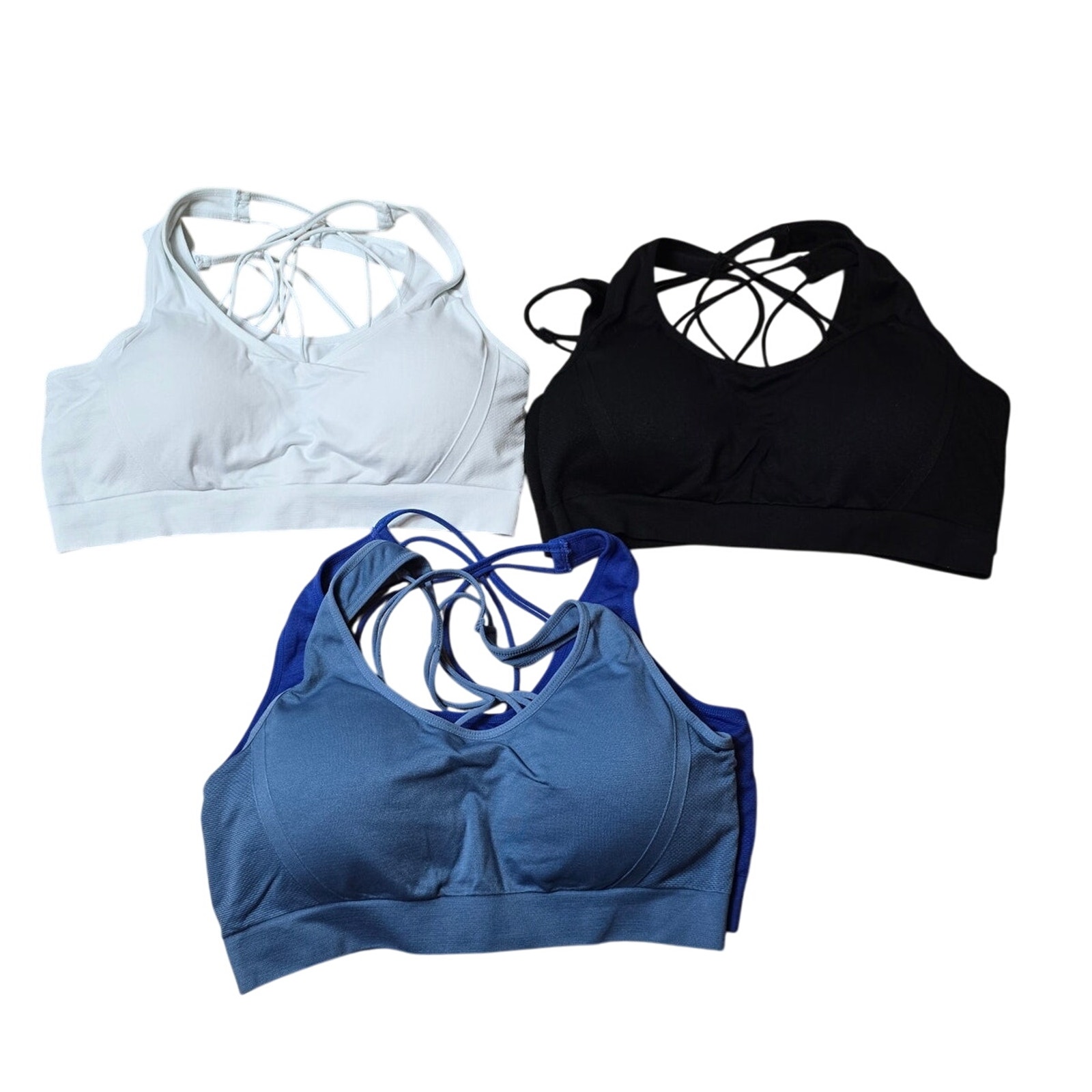 Bralette Bundle Of 6 -2 Blue/ 2 Black/ 2 White Removable Padding No Underwire Xl